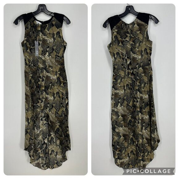 Fate Snake Skin Print Midi Dress S High Low Tulip Hem A Line Sleeveless Brown - Picture 1 of 9